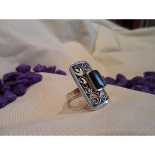 Anillo Plata y Azabache Colección Geometric , cuadrado - Imagen 2