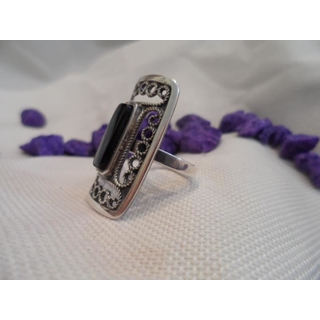 Anillo Plata y Azabache Colección Geometric, rectanglar - Imagen 2