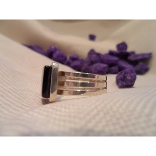 Anillo Plata y Azabache, con azabache cuadrado - Imagen 2