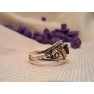 Anillo Plata y Azabache, con azabache triangular - Imagen 2