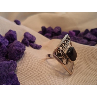 Anillo Plata y Azabache, de forma cuadrada ,B140 SV - Imagen 2