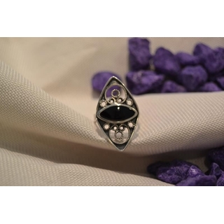 Anillo Plata y Azabache en rombo con azabache cruzado - Imagen 1