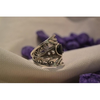 Cinta Plata y Azabache, en plata lisa y filigrana con bolitas de plata - Imagen 2