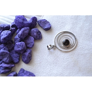 Colgante en Plata y Azabache, colección Geometrics, redondo Azabache descentrado - Imagen 2