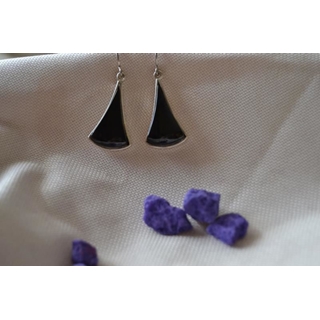 Pendiente Plata y Azabache, azabache completo triangular sin filigrana - Imagen 2