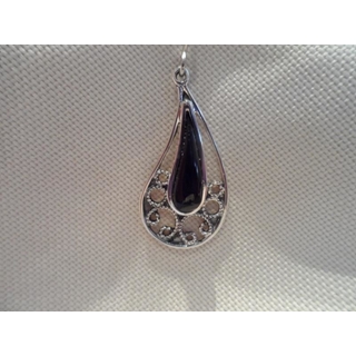 Pendiente Plata y Azabache, azabache en lágrima - Imagen 1