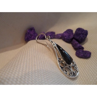 Pendiente Plata y Azabache, azabache en lágrima - Imagen 2