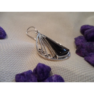 Pendiente PLata y Azabache, con azabache triangular y seis racimos - Imagen 2